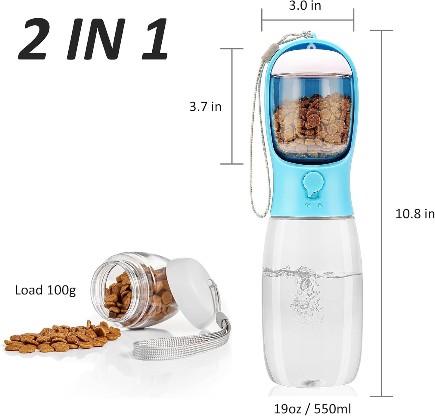 Portable Leak-Proof Dog Water Bottle with Drinking Feeder for Travel - 19oz New Version