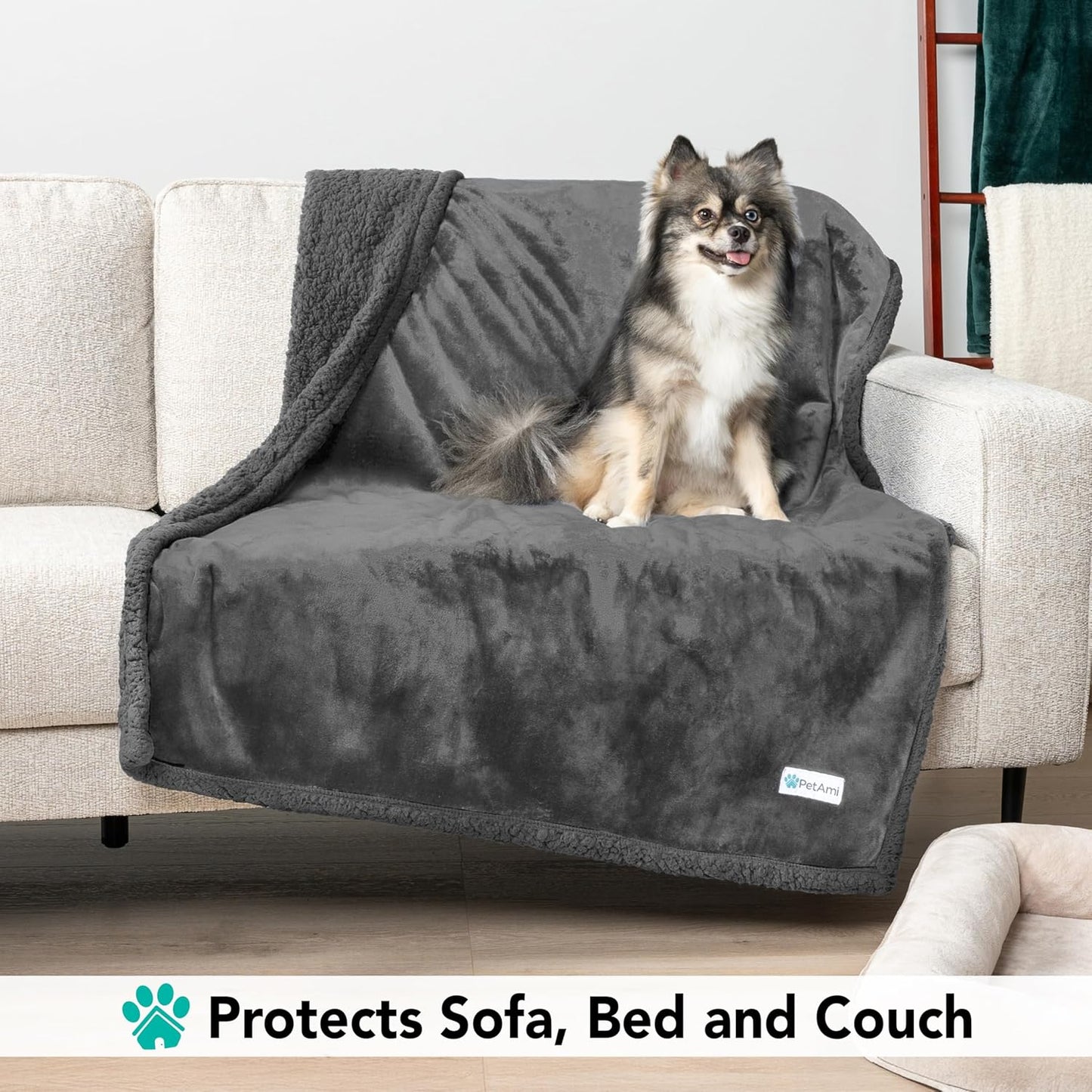 Extra Large Dog Blanket for Bed - Soft Reversible Fleece Protector for Furniture, Couch, Car, and Kennel - Plush Sherpa Cat Throw - Washable Twin Size 60x80 in Solid Dark Gray