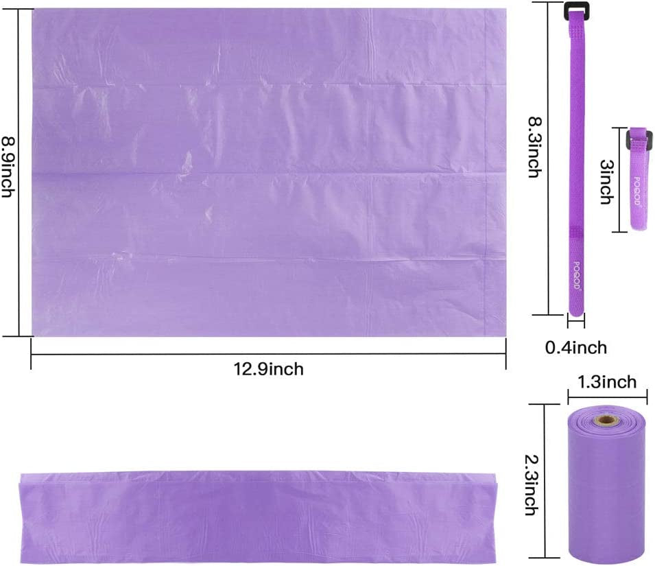 Leak-Proof Dog Waste Bags - 135 Count (9 Rolls, Purple) with Complimentary Bone Dispenser and D-Ring Carabiner Clip