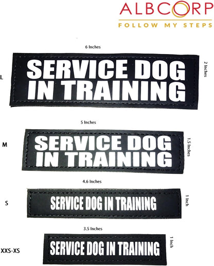 Reflective Service Dog in Training Patches with Hook and Loop Backing for Medium Service Animal Vests and Harnesses (5 x 1.5 Inches)