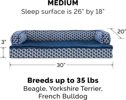 Memory Foam Dog Bed with Removable Bolsters and Washable Cover for Medium and Small Dogs up to 35 lbs - Plush Woven Design in Diamond Blue, Medium Size