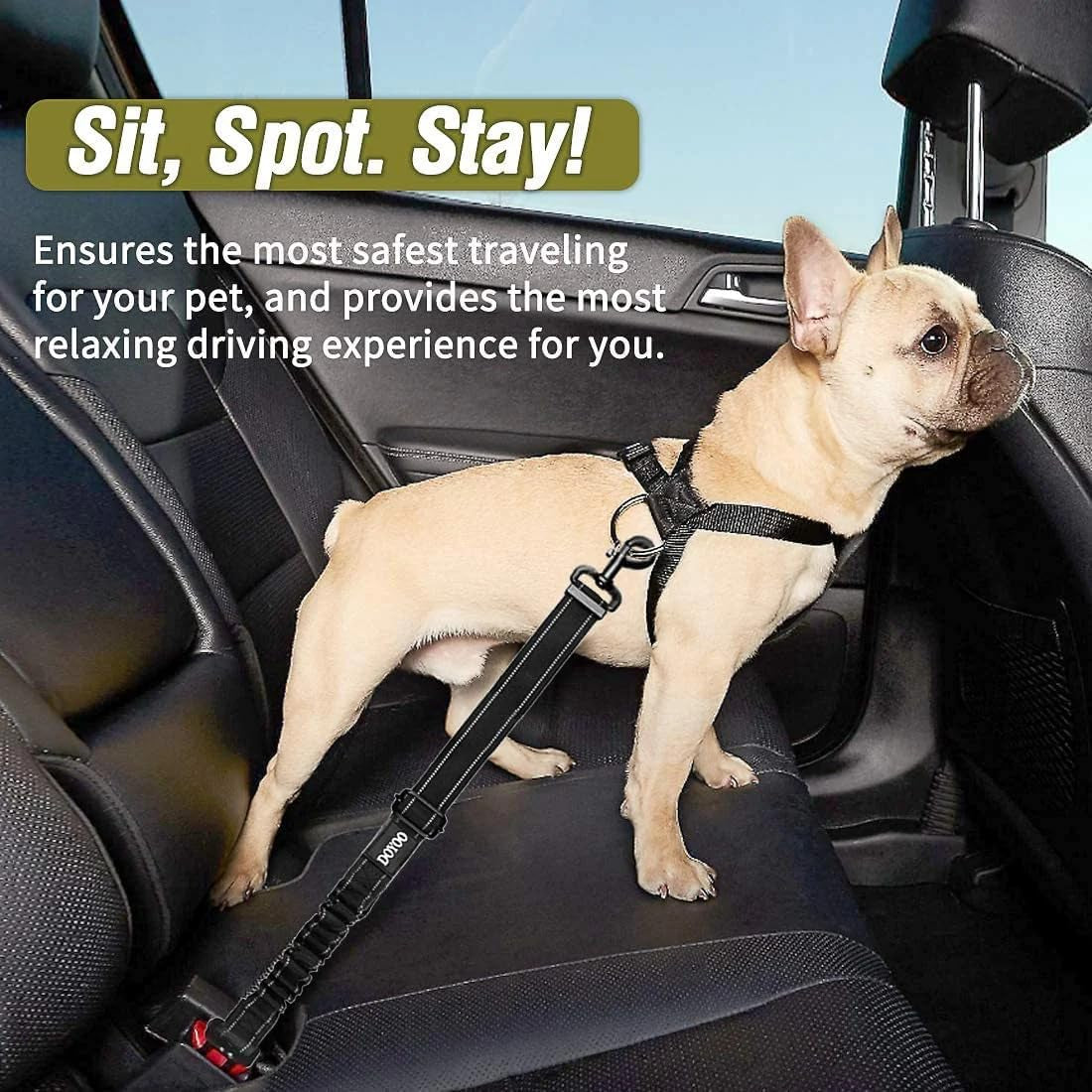 2-Pack Adjustable Heavy-Duty Dog Seat Belts - Multi-Functional Elastic Reflective Car Harness for Pets