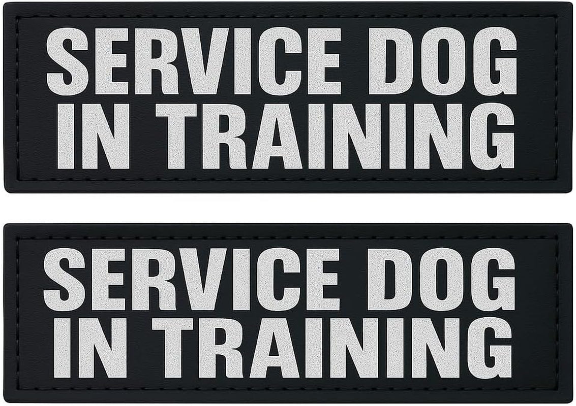 Reflective Service Dog in Training Patches with Hook and Loop Backing for Medium Service Animal Vests and Harnesses (5 x 1.5 Inches)