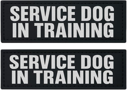 Reflective Service Dog in Training Patches with Hook and Loop Backing for Medium Service Animal Vests and Harnesses (5 x 1.5 Inches)