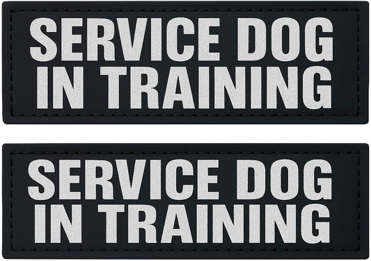 Reflective Service Dog in Training Patches with Hook and Loop Backing for Medium Service Animal Vests and Harnesses (5 x 1.5 Inches)