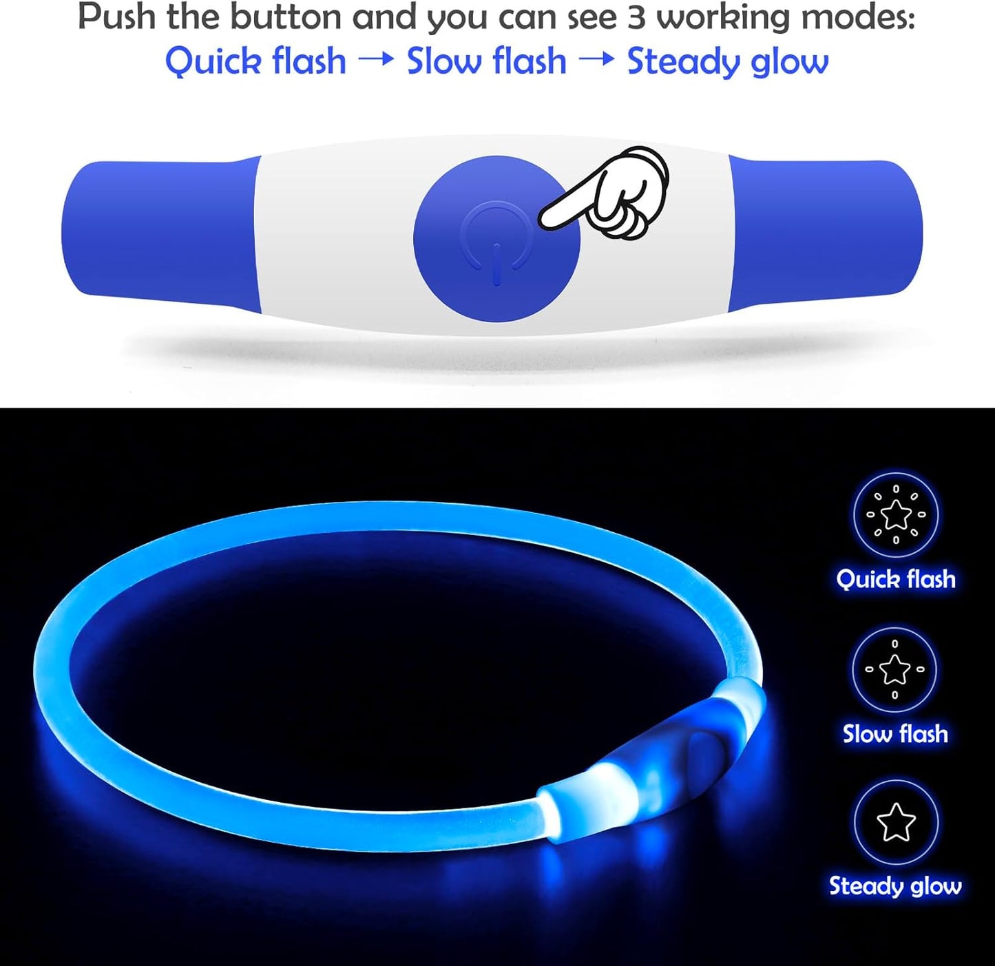 USB Rechargeable LED Dog Collar - Enhanced Night Visibility for Small, Medium, and Large Dogs (Blue)
