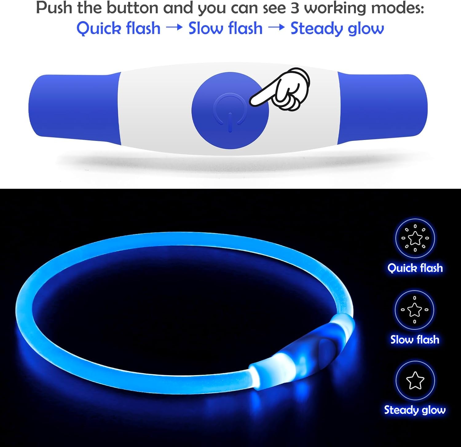 USB Rechargeable LED Dog Collar - Enhanced Night Visibility for Small, Medium, and Large Dogs (Blue)