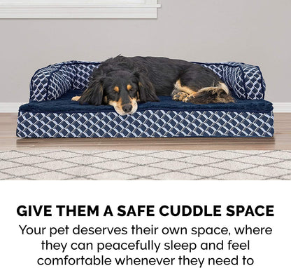 Memory Foam Dog Bed with Removable Bolsters and Washable Cover for Medium and Small Dogs up to 35 lbs - Plush Woven Design in Diamond Blue, Medium Size