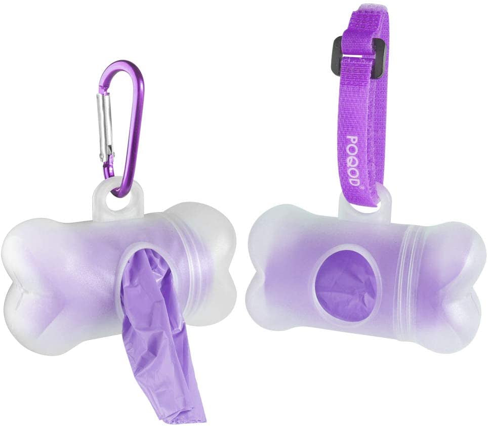 Leak-Proof Dog Waste Bags - 135 Count (9 Rolls, Purple) with Complimentary Bone Dispenser and D-Ring Carabiner Clip