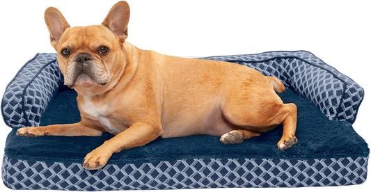 Memory Foam Dog Bed with Removable Bolsters and Washable Cover for Medium and Small Dogs up to 35 lbs - Plush Woven Design in Diamond Blue, Medium Size
