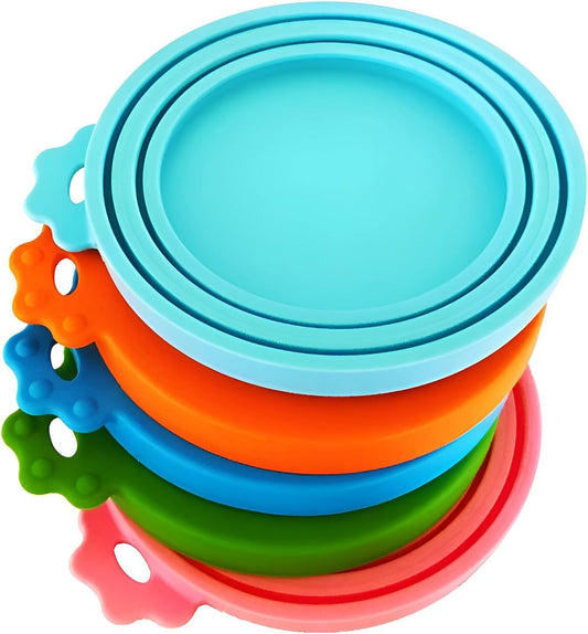 5-Pack Universal Silicone Pet Food Can Covers - BPA Free Lids for Dog and Cat Food Storage, Fits Most Standard Size Cans