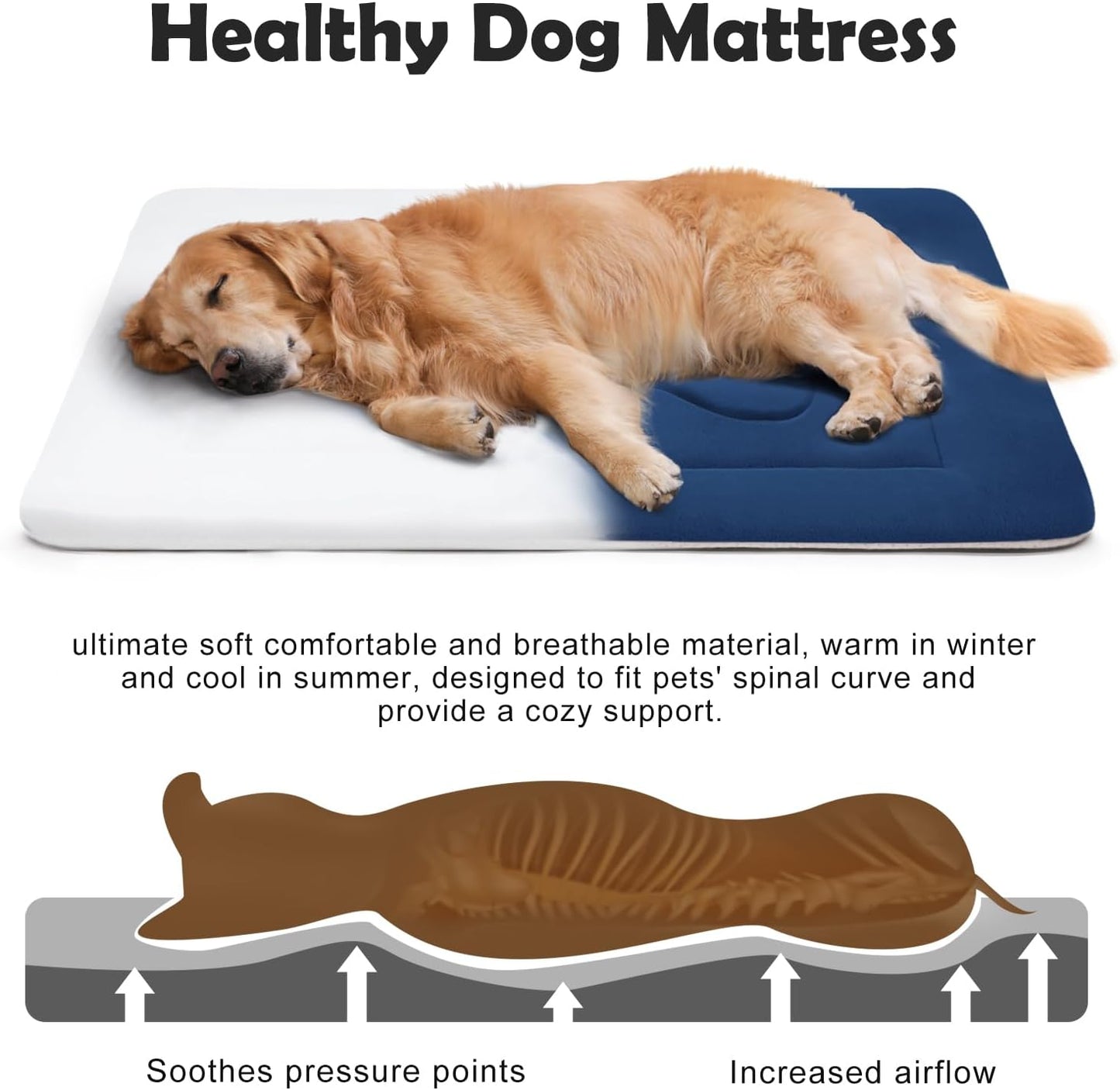 Large Non-Slip Washable Dog Bed Crate Mat - 42-inch Soft Mattress Kennel Pad