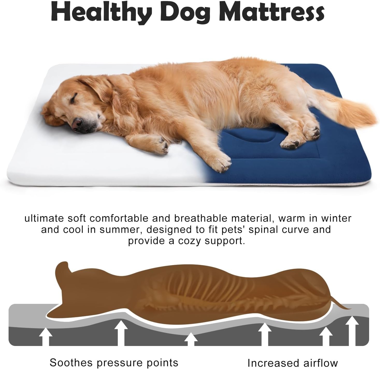 Large Non-Slip Washable Dog Bed Crate Mat - 42-inch Soft Mattress Kennel Pad