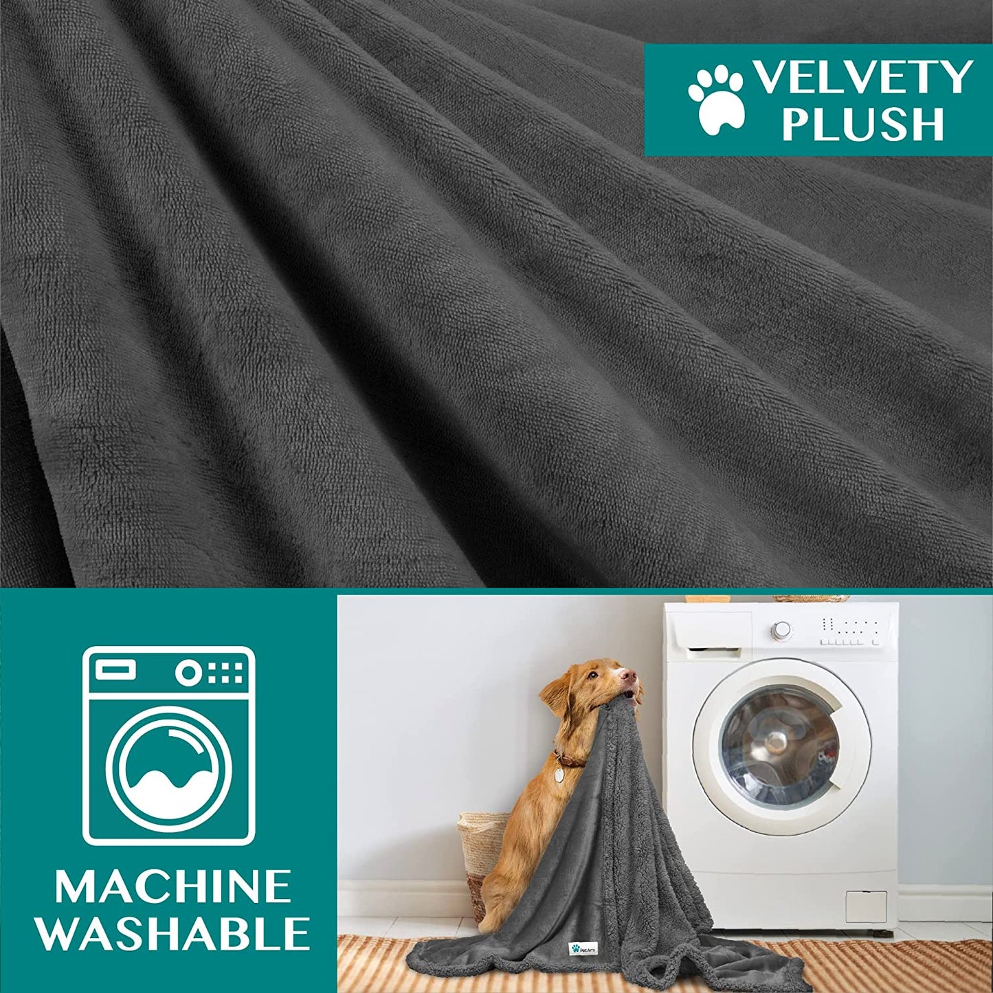 Extra Large Dog Blanket for Bed - Soft Reversible Fleece Protector for Furniture, Couch, Car, and Kennel - Plush Sherpa Cat Throw - Washable Twin Size 60x80 in Solid Dark Gray