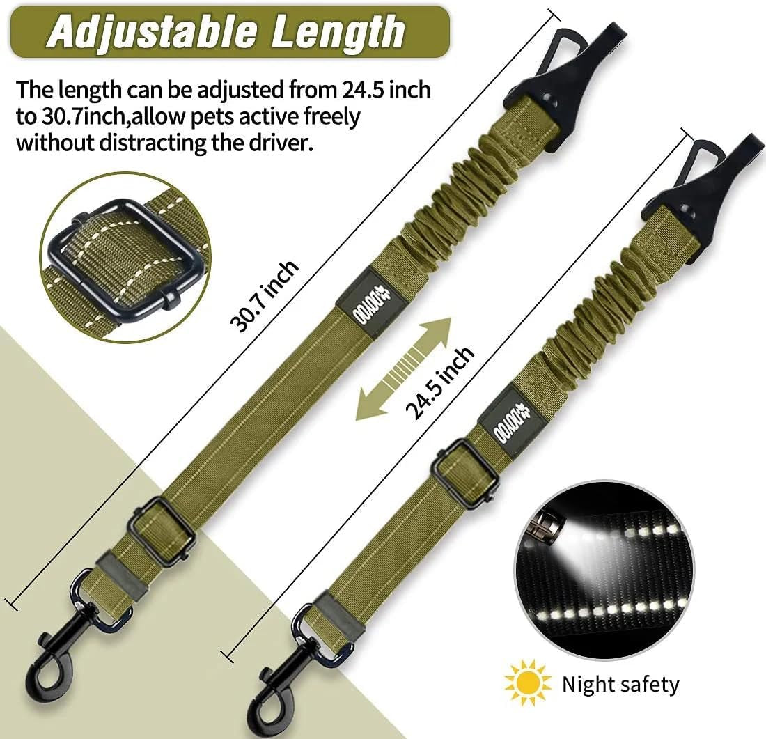 2-Pack Adjustable Heavy-Duty Dog Seat Belts - Multi-Functional Elastic Reflective Car Harness for Pets