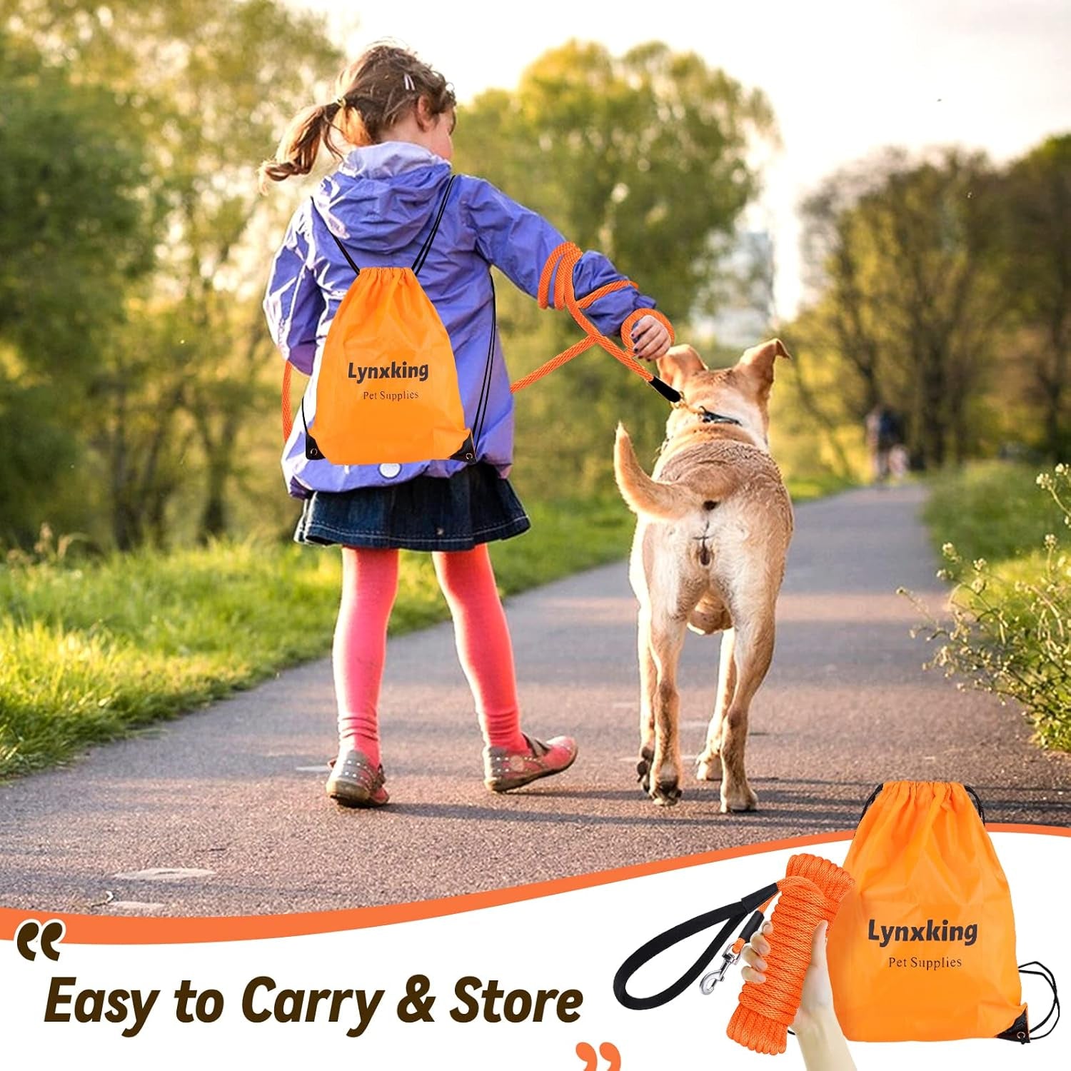 Heavy-Duty Check Cord Dog Leash with Comfortable Handle - Long Lead Training and Tracking Line for Small, Medium, and Large Dogs (Available in 10ft, 15ft, 30ft, and 50ft)