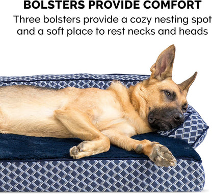 Memory Foam Dog Bed with Removable Bolsters and Washable Cover for Medium and Small Dogs up to 35 lbs - Plush Woven Design in Diamond Blue, Medium Size
