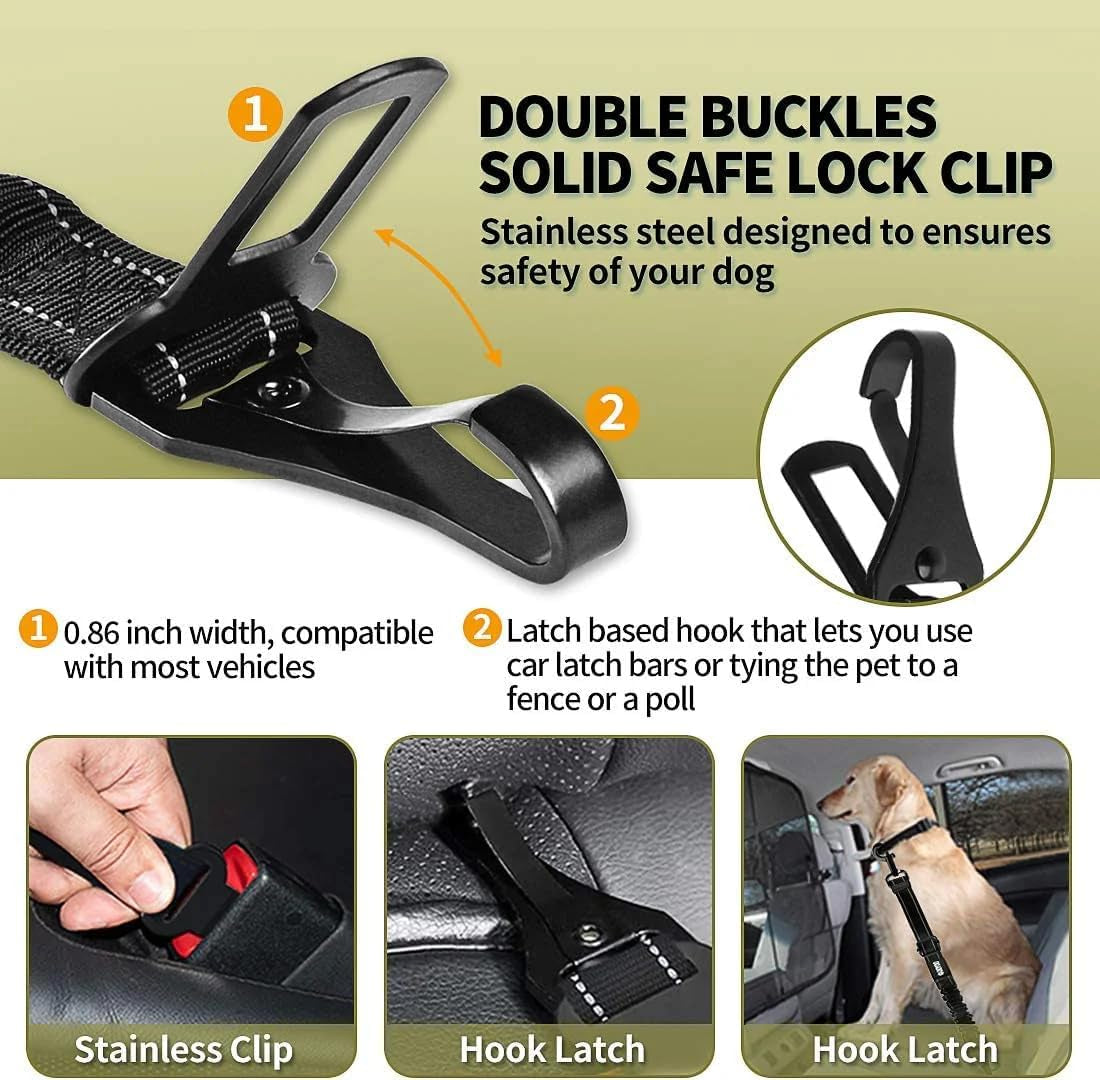 2-Pack Adjustable Heavy-Duty Dog Seat Belts - Multi-Functional Elastic Reflective Car Harness for Pets