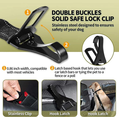 2-Pack Adjustable Heavy-Duty Dog Seat Belts - Multi-Functional Elastic Reflective Car Harness for Pets