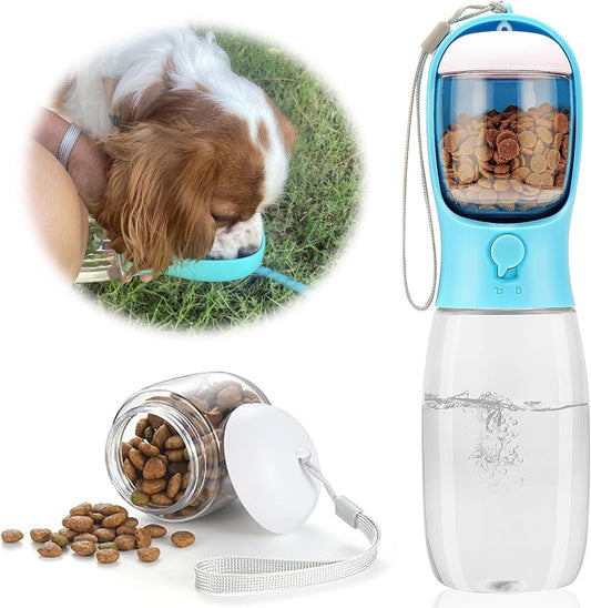 Portable Leak-Proof Dog Water Bottle with Drinking Feeder for Travel - 19oz New Version