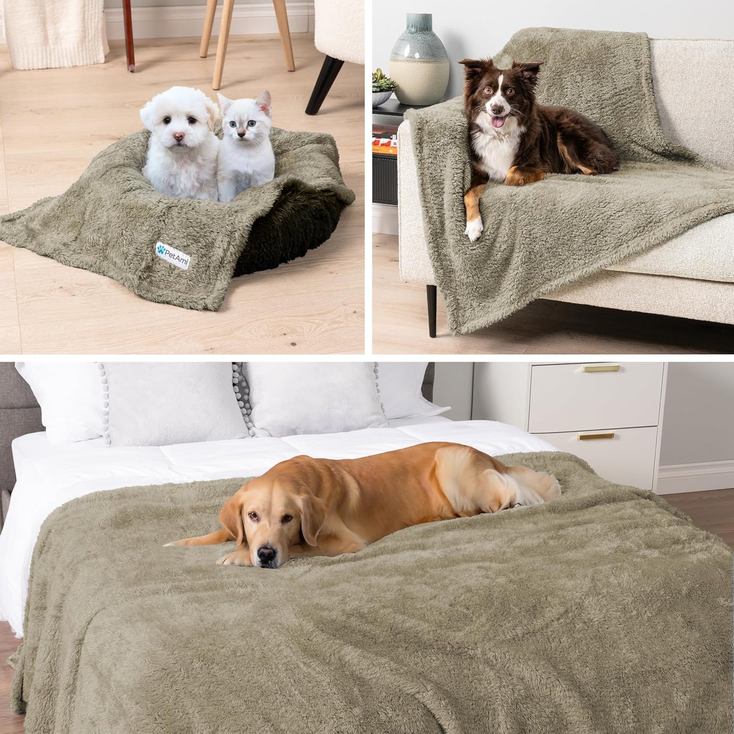 Premium Waterproof Dog Blanket for Small to Medium Breeds, Soft Sherpa Throw for Couch Protection, Reversible Plush Bed Blanket for Cats and Puppies, Washable Pet Pad (Taupe Camel, 24"x32")