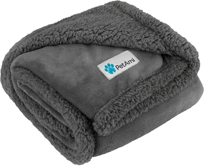 Extra Large Dog Blanket for Bed - Soft Reversible Fleece Protector for Furniture, Couch, Car, and Kennel - Plush Sherpa Cat Throw - Washable Twin Size 60x80 in Solid Dark Gray