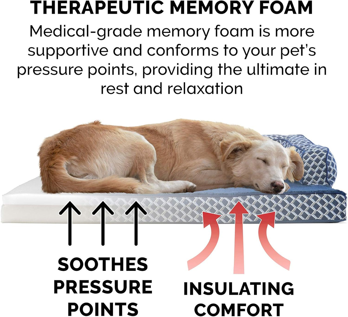 Memory Foam Dog Bed with Removable Bolsters and Washable Cover for Medium and Small Dogs up to 35 lbs - Plush Woven Design in Diamond Blue, Medium Size