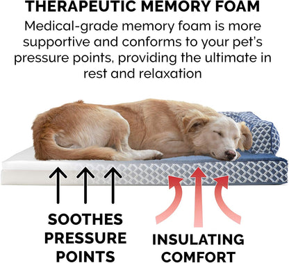 Memory Foam Dog Bed with Removable Bolsters and Washable Cover for Medium and Small Dogs up to 35 lbs - Plush Woven Design in Diamond Blue, Medium Size