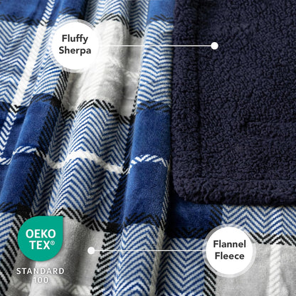 Reversible Waterproof Sherpa Fleece Dog Blanket for Small to Medium Pets - Soft, Washable Couch Cover with Leakproof Protection, 29x40 inches, Navy Blue Plaid