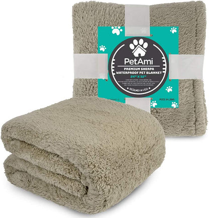 Premium Waterproof Dog Blanket for Small to Medium Breeds, Soft Sherpa Throw for Couch Protection, Reversible Plush Bed Blanket for Cats and Puppies, Washable Pet Pad (Taupe Camel, 24"x32")