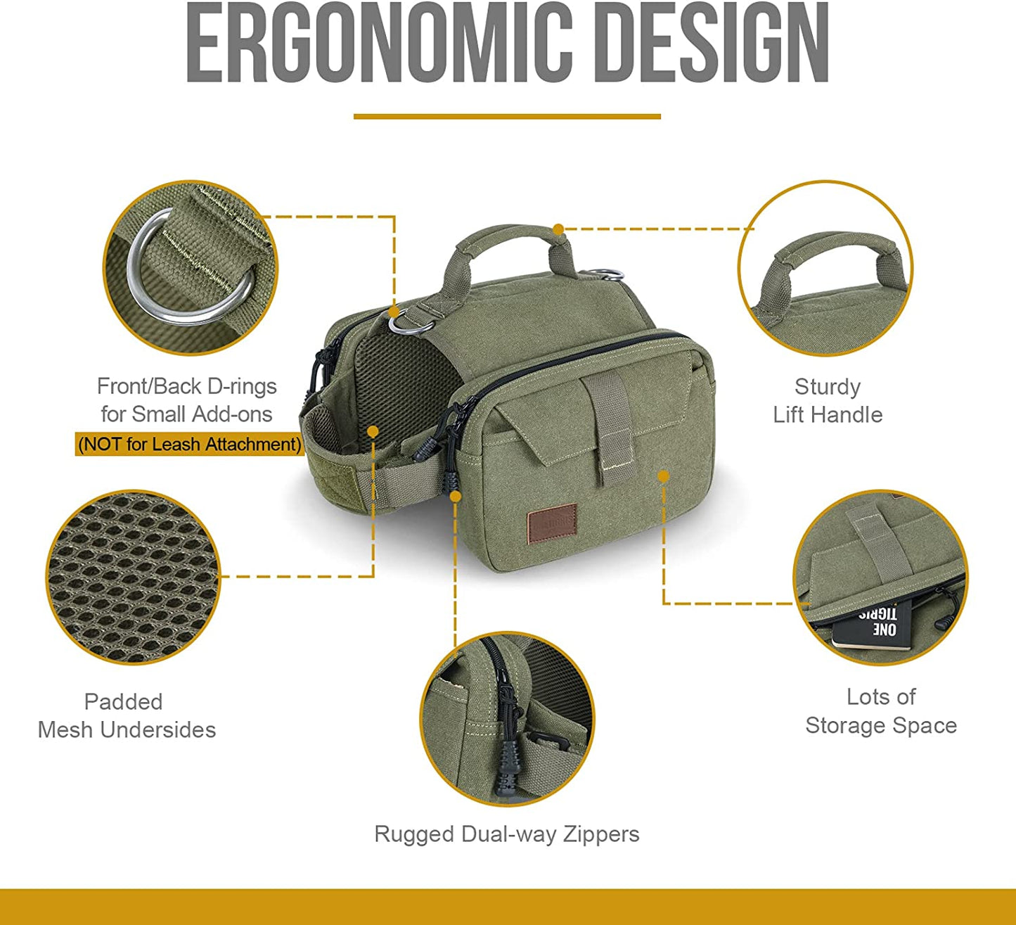 Medium & Large Dog Hiking Backpack Saddle Bag - Ranger Green, Large