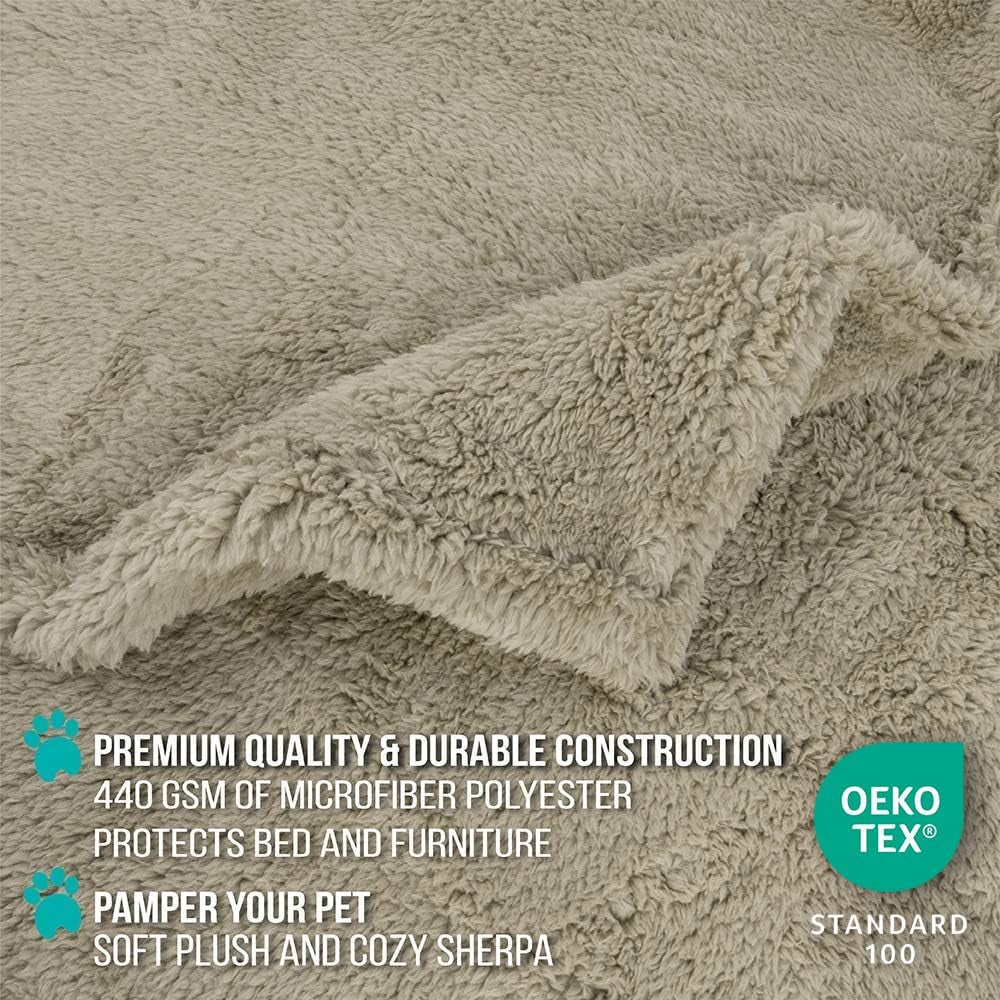 Premium Waterproof Dog Blanket for Small to Medium Breeds, Soft Sherpa Throw for Couch Protection, Reversible Plush Bed Blanket for Cats and Puppies, Washable Pet Pad (Taupe Camel, 24"x32")