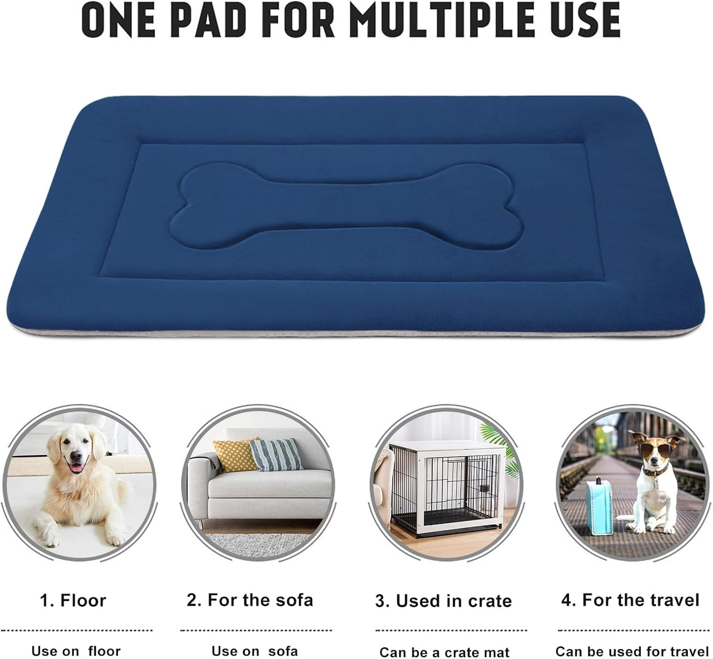 Large Non-Slip Washable Dog Bed Crate Mat - 42-inch Soft Mattress Kennel Pad