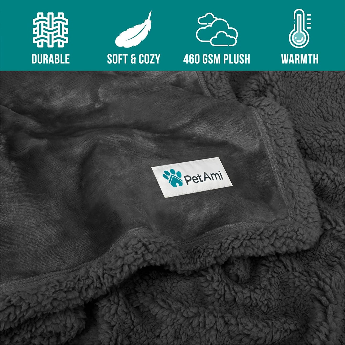 Extra Large Dog Blanket for Bed - Soft Reversible Fleece Protector for Furniture, Couch, Car, and Kennel - Plush Sherpa Cat Throw - Washable Twin Size 60x80 in Solid Dark Gray