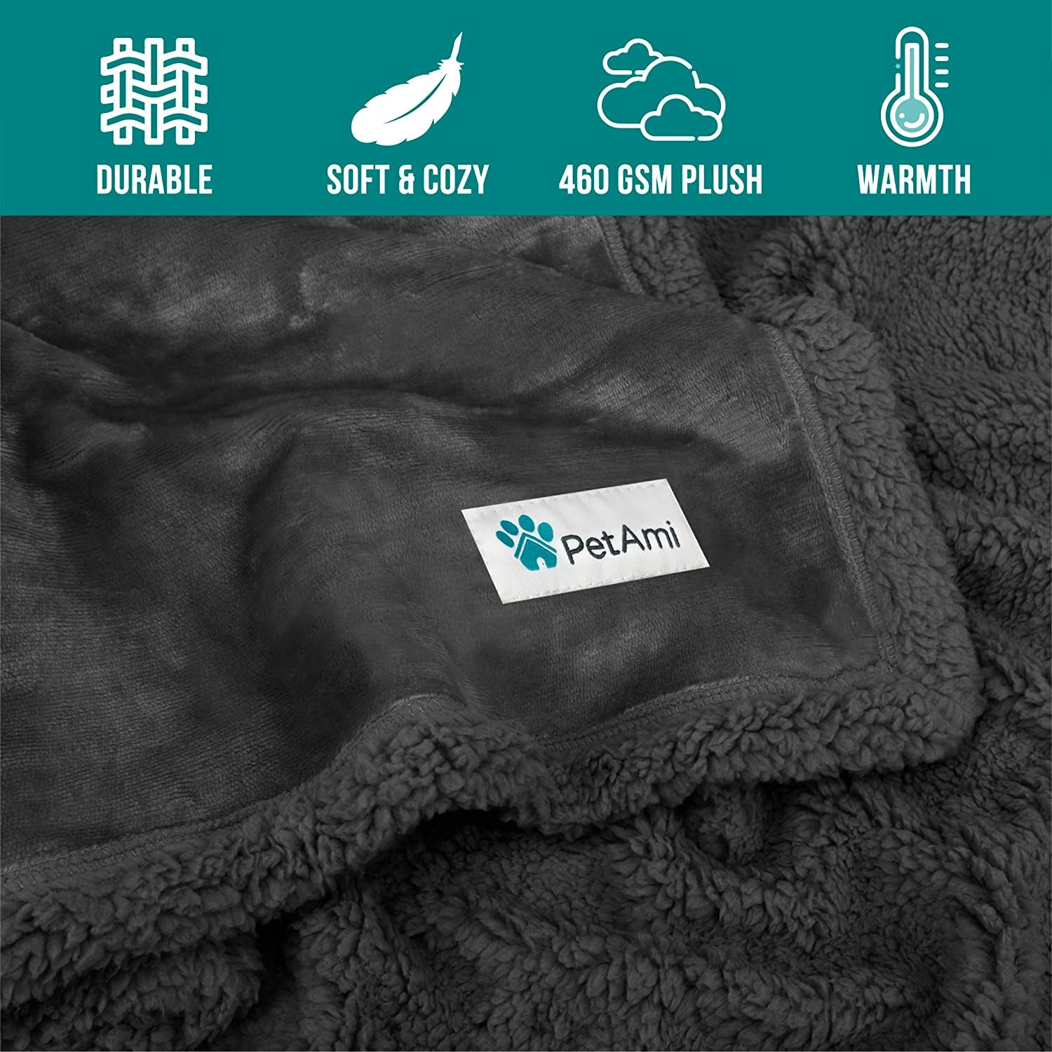 Extra Large Dog Blanket for Bed - Soft Reversible Fleece Protector for Furniture, Couch, Car, and Kennel - Plush Sherpa Cat Throw - Washable Twin Size 60x80 in Solid Dark Gray