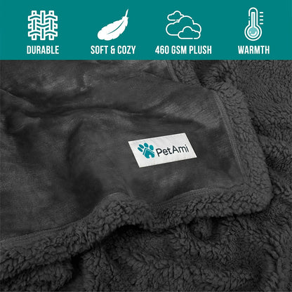 Extra Large Dog Blanket for Bed - Soft Reversible Fleece Protector for Furniture, Couch, Car, and Kennel - Plush Sherpa Cat Throw - Washable Twin Size 60x80 in Solid Dark Gray