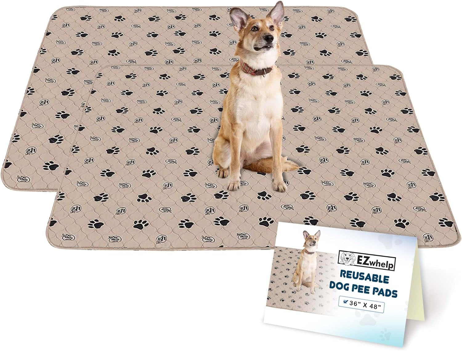 Reusable Waterproof Dog Pee Pads - Washable Potty Training and Whelping Mats, 36x48 Inch, Set of 2 with Rounded Corners