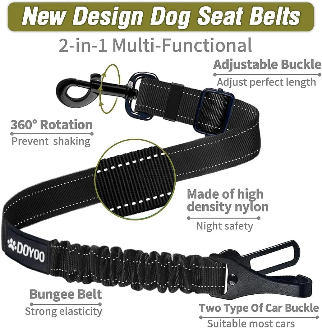 2-Pack Adjustable Heavy-Duty Dog Seat Belts - Multi-Functional Elastic Reflective Car Harness for Pets